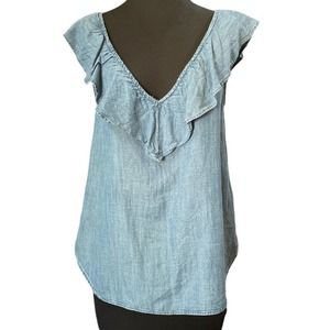 GAP Chambray Sleeveless V-neck with Ruffle Detail - XS